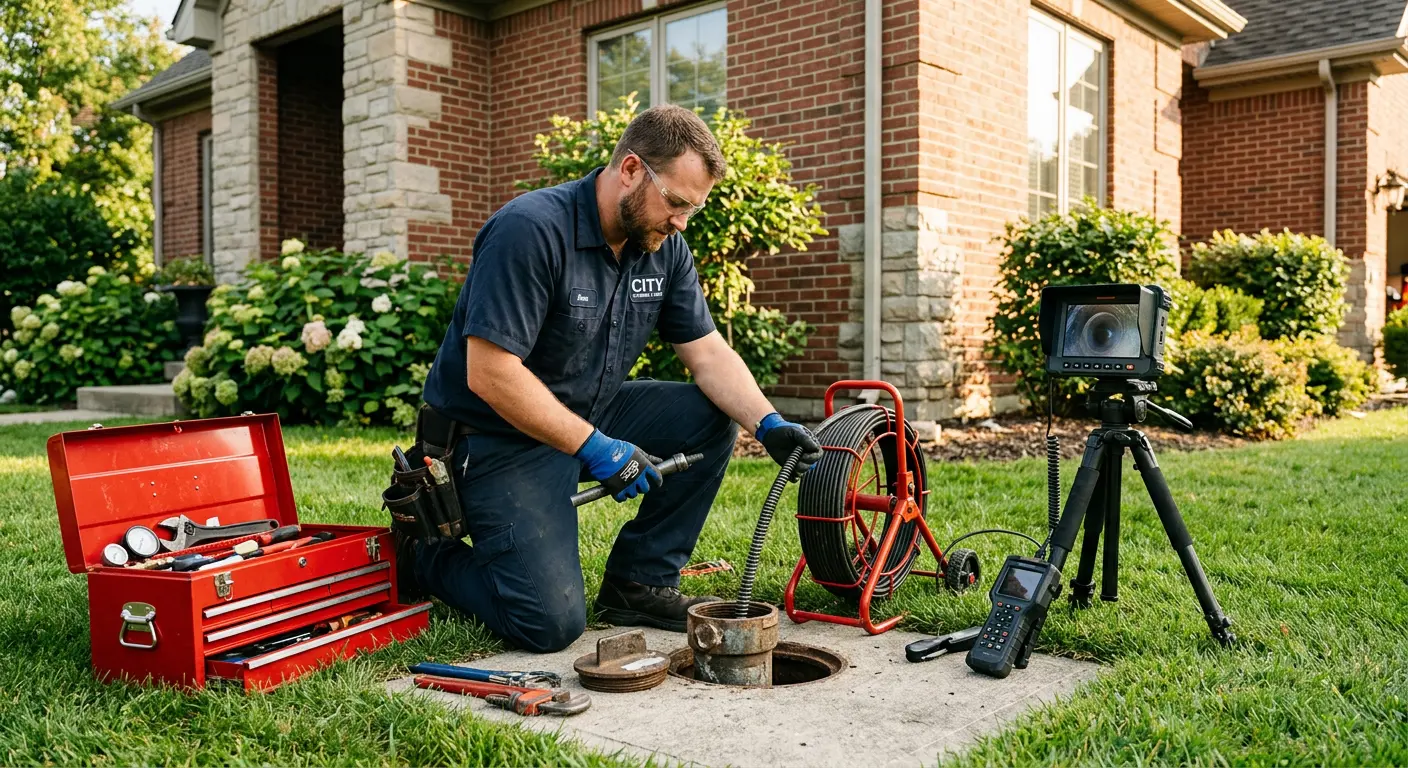 Sewer specialist with camera equipment servicing a cleanout in Shawangunk