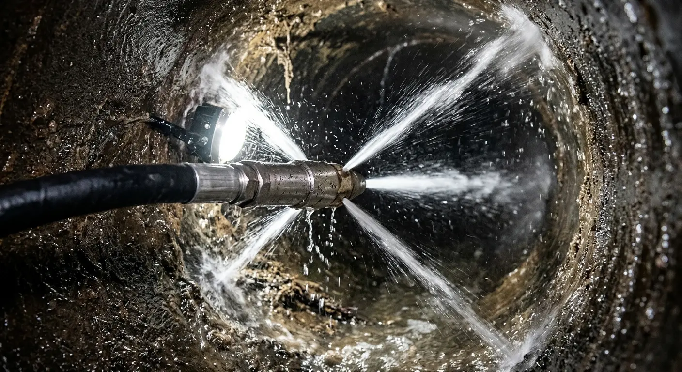 High-pressure hydro jetting nozzle cleaning sewer pipe for Sewer Cleanout in Shawangunk